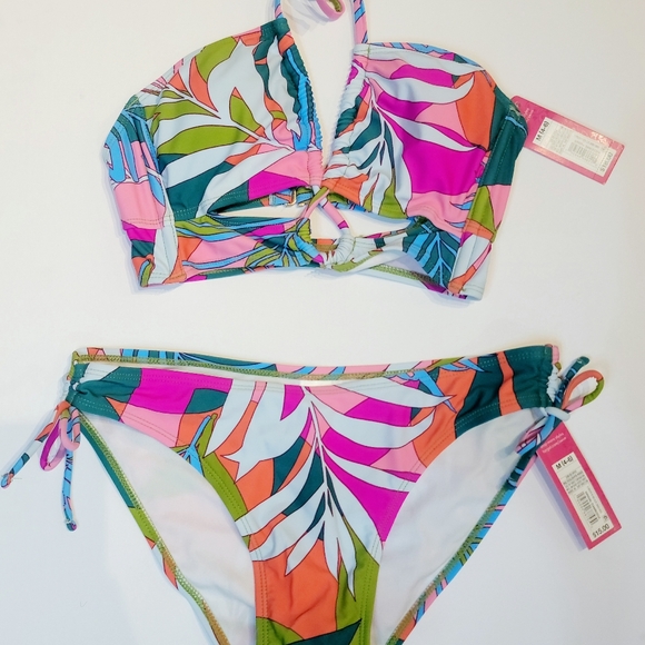 3 PIECE FLORAL AND TEAL JUNIORS SWIMSUIT SET - Picture 2 of 15